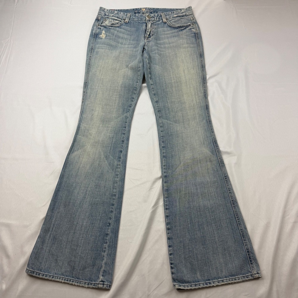 7 For All Mankind A Pocket Jeans Women 28 x 33 Blue Light Wash Flare Low Rise